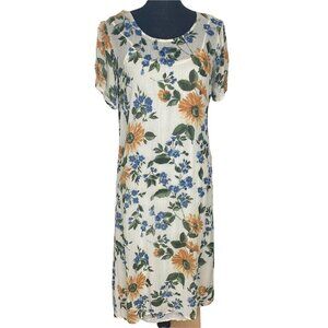 American Angel Dress Womens M White Sunflower Floral Short Sleeve Midi‎ Tie Back